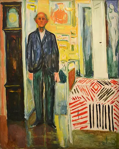 Selbstbildnis zwischen Uhr und Bett Edvard Munch